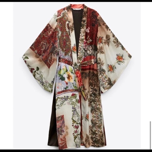 NWT Zara 2-Piece Patchwork Print Kimono And Pants Set - Picture 3 of 13